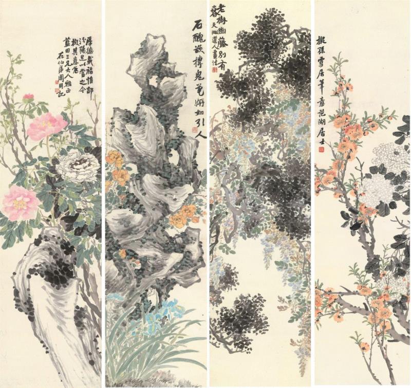 周闲　〈春花四屏〉,曹氏「默斋」藏近现代名家画 │ 香港蘇富比中国书画拍卖,书画,曹氏,默斋,近现代,名家,香港,蘇富比,任熊,湖社,周闲