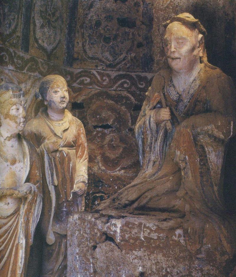 第4號窟前廊左耳龕維摩詰及侍女-宋代,永 遠 的 麥 積 山,麥積山,石窟,藝術,古代,天水,北魏,佛教,中國,先民,造像