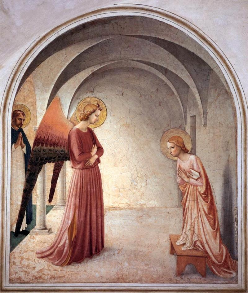 Fra Angelico / the Annunciation, c.1440,荐书 | 文艺复兴的秘密，都藏在圣母受孕的瞬间里,圣母,文艺复兴,荐书,秘密,瞬间,天使,圣母领报,安杰利科,画中,手势