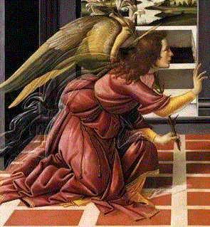 Botticelli / Cestello Annunciation, c.1489&nbsp;局部,荐书 | 文艺复兴的秘密，都藏在圣母受孕的瞬间里,圣母,文艺复兴,荐书,秘密,瞬间,天使,圣母领报,安杰利科,画中,手势