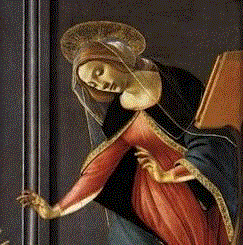 Botticelli / Cestello Annunciation, c.1489 局部,荐书 | 文艺复兴的秘密，都藏在圣母受孕的瞬间里,圣母,文艺复兴,荐书,秘密,瞬间,天使,圣母领报,安杰利科,画中,手势