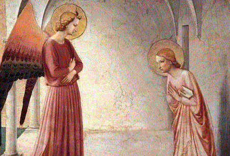 Fra Angelico / the Annunciation, c.1440&nbsp;局部,荐书 | 文艺复兴的秘密，都藏在圣母受孕的瞬间里,圣母,文艺复兴,荐书,秘密,瞬间,天使,圣母领报,安杰利科,画中,手势