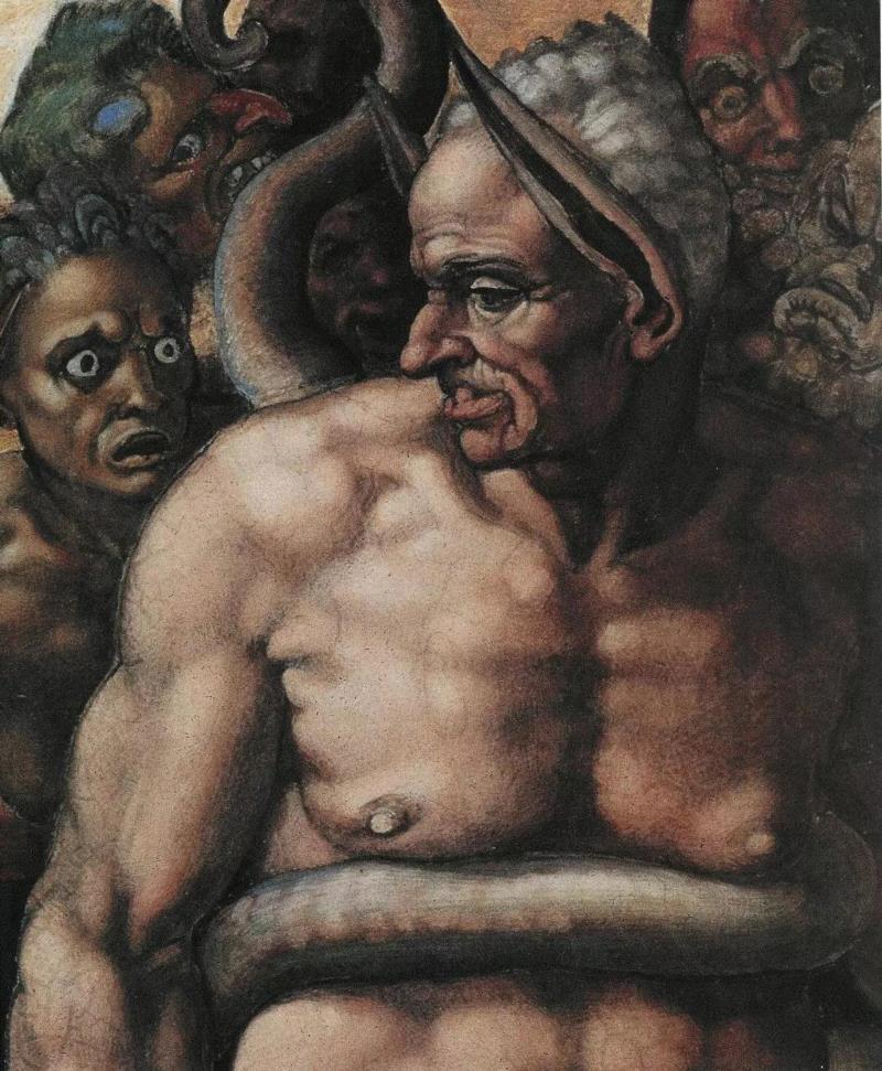 米开朗琪罗《末日审判》（局部），湿壁画，1508-1512年,设计丨你头上不止有星星，更有伟大的艺术杰作,头上,星星,杰作,壁画,天顶,米开朗琪罗,穹顶,天顶画,圣彼得大教堂,罗马耶稣会教堂