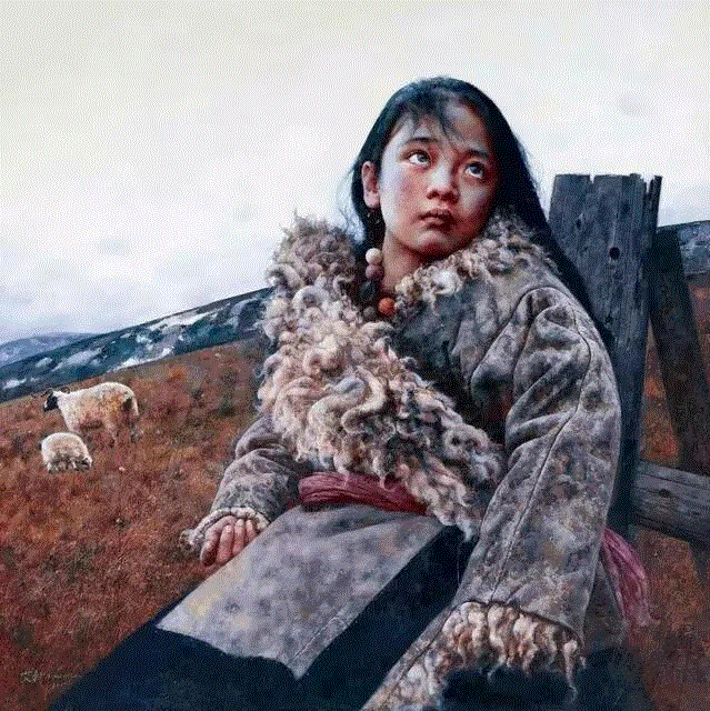 《安曲的冬日》 布面油画,艾轩:西藏是我灵魂的寄存地,艾轩,西藏,油画,女孩,耳朵,素描,铅笔,颜色,人物,四川