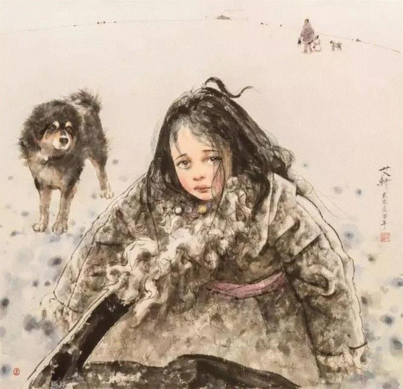《瓦切村的初冬》 水墨设色纸本  