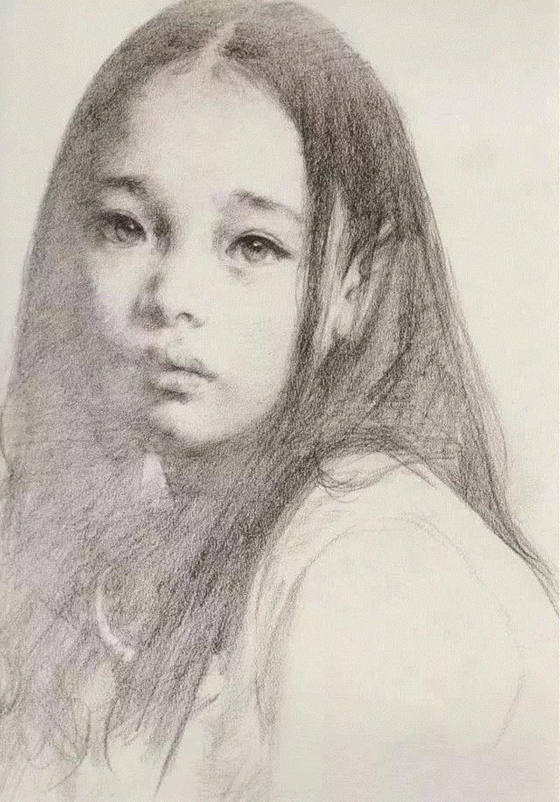 他笔下的素描和油画女孩能巧妙地把孤寂的抒情性与少许的神秘感美妙地结合起来,艾轩:西藏是我灵魂的寄存地,艾轩,西藏,油画,女孩,耳朵,素描,铅笔,颜色,人物,四川
