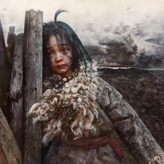 《走远的人》 布面油画 132×132cm 2014年,艾轩:西藏是我灵魂的寄存地,艾轩,西藏,油画,女孩,耳朵,素描,铅笔,颜色,人物,四川