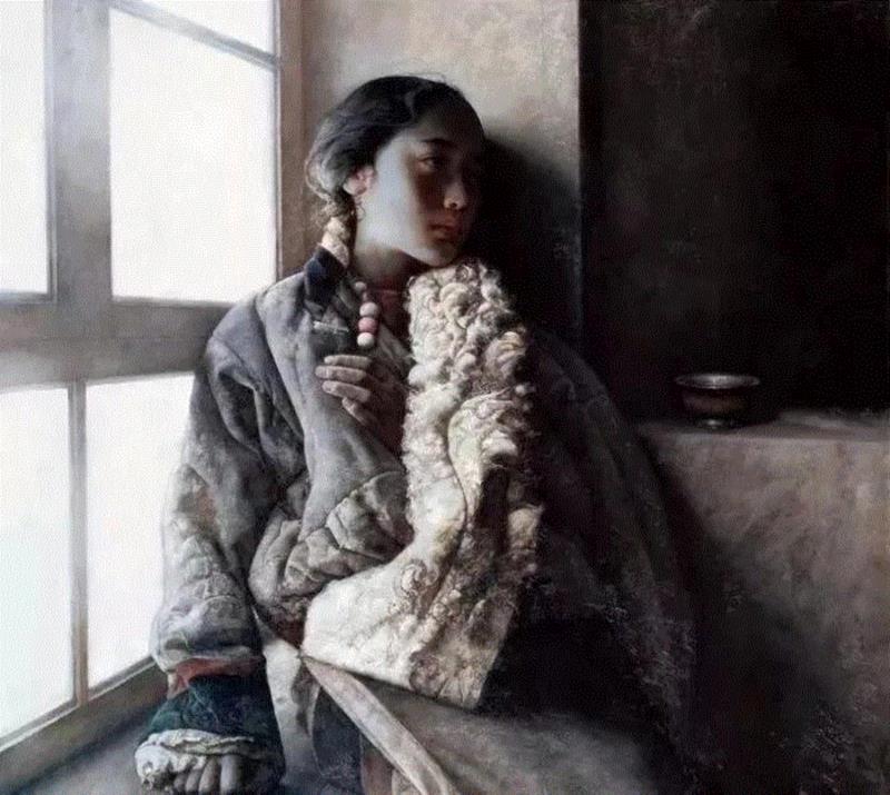《歌声离我远去》 布面油画,艾轩:西藏是我灵魂的寄存地,艾轩,西藏,油画,女孩,耳朵,素描,铅笔,颜色,人物,四川