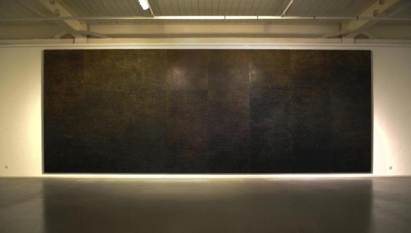 《天一生水》 / 976*366cm / 木板油彩 / 2010,“天一生水”真是算命玄学？,玄学,杨宏伟,木屑,河图,燕西台,天一生水,木刻,木版,木板,油彩