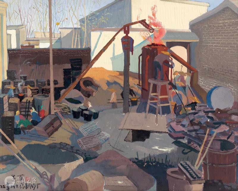 《翻砂厂》 袁运甫 1972,展览解读 | 杜大恺:袁运甫先生的水粉画,袁运甫,水粉画,杜大恺,日本,袁先生,印象派,清华大学艺术博物馆,浮世绘,浮世,东侧