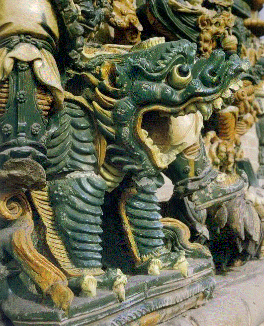 ▲二层南面狮子,唐僧扫过的这座塔，或许是中国最漂亮的琉璃塔,琉璃,唐僧,飞虹塔,广胜寺,金光,洪洞,舍利,元代,壁画,西游记