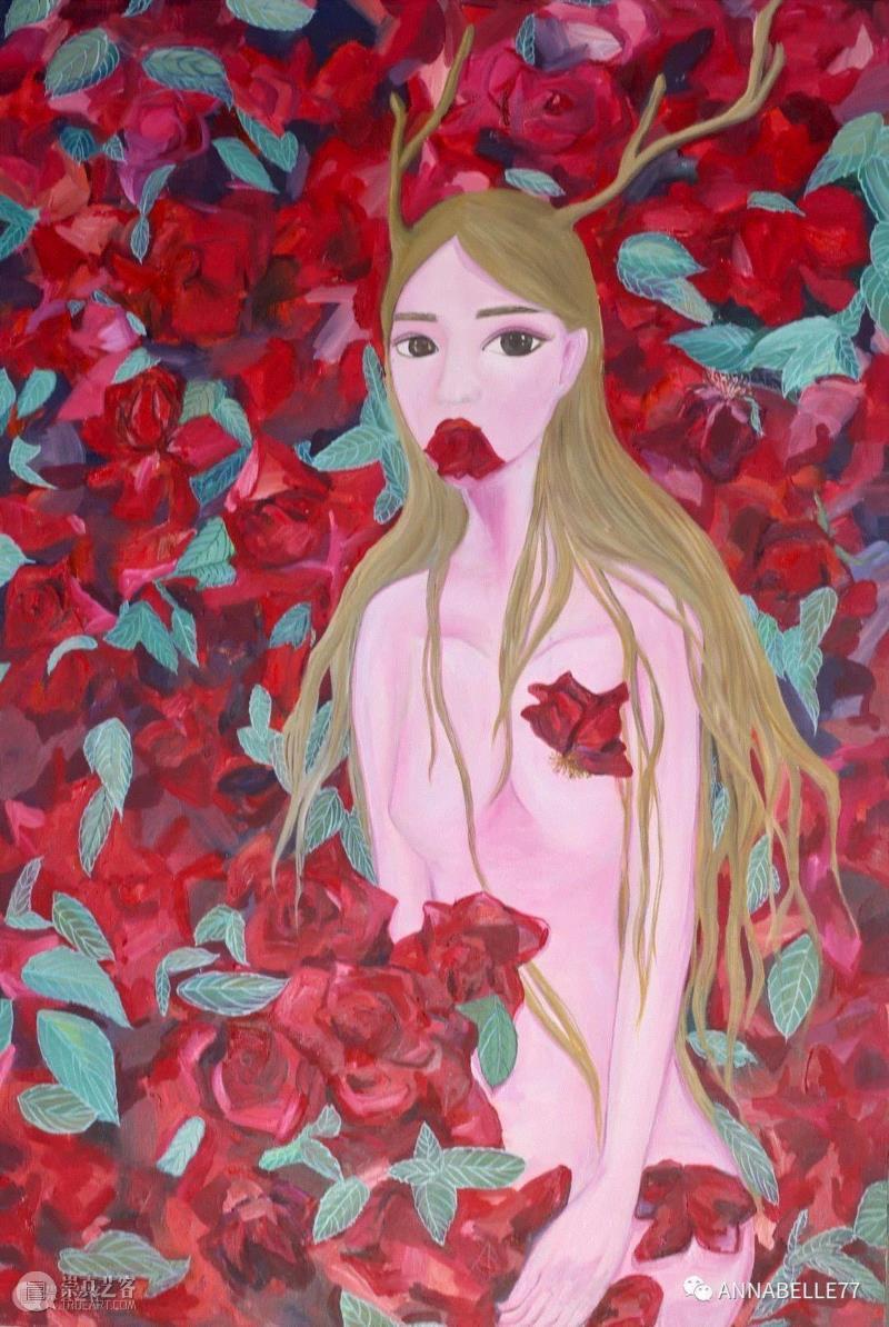 作品名称：麋鹿小姐系列三《爱恋》创作时间：2015.11.11&nbsp; 90X120cm,ANNABELLE I 仲夏夜之梦个人油画作品展亮相上生·新所 稲城书店,稲城书店,ANNABELLE