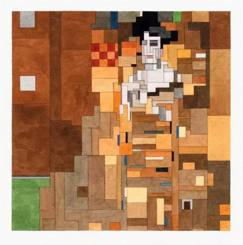 《阿黛尔 布洛赫-鲍尔》-克里姆特,这些耳熟能详的世界名画？像素抽象后效果也很有感觉,像素,名画,梵高,蒙克,星空,达芬奇,美术,素描,LISTER,计算机