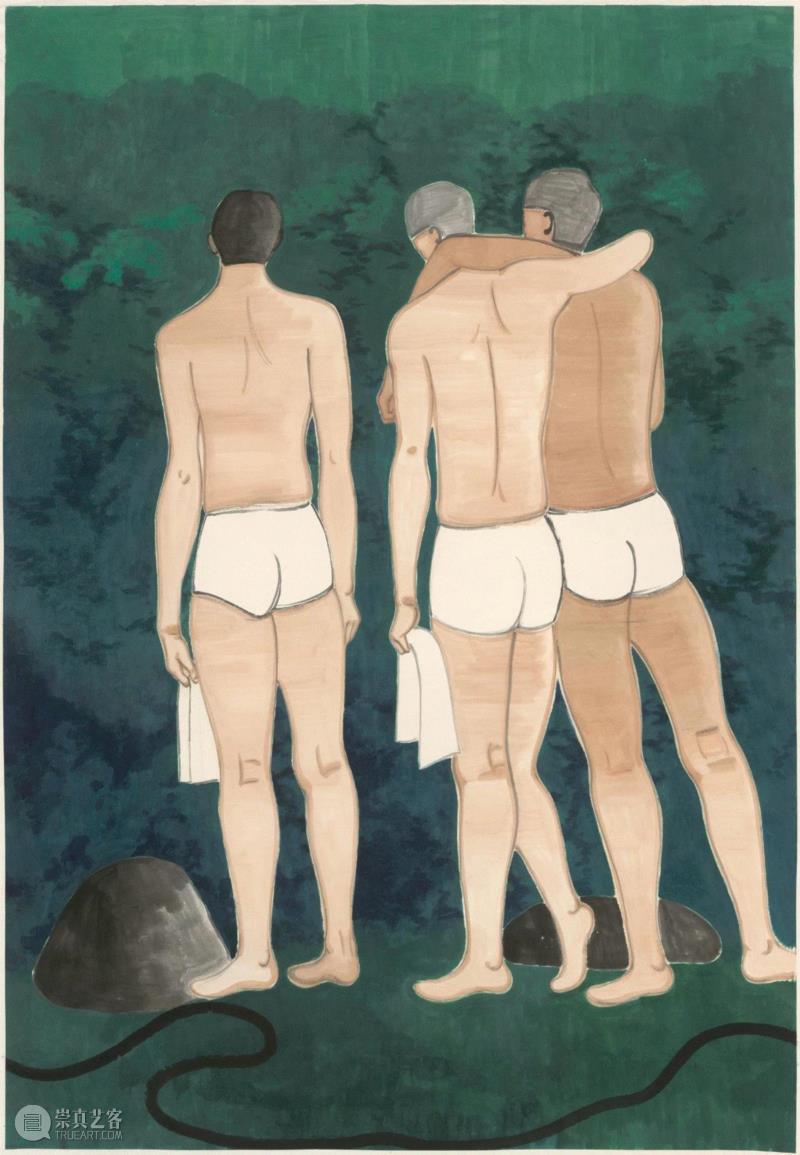 《夏日》2018 纸本设色 175×123cm,hiart space | 姚浩：褪色，直至单纯,space,姚浩,人物,少年,水墨,女孩,材料,国画,窗帘,特性