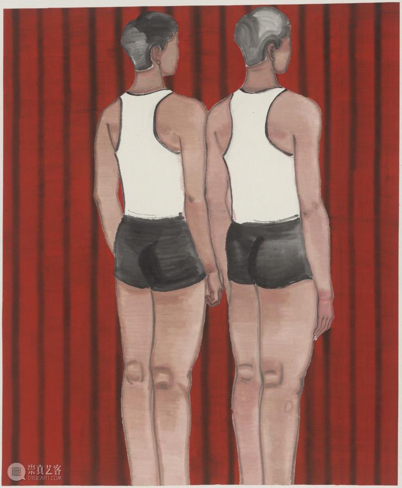《少年9（上）》2017 纸本设色 120×96cm,hiart space | 姚浩：褪色，直至单纯,space,姚浩,人物,少年,水墨,女孩,材料,国画,窗帘,特性