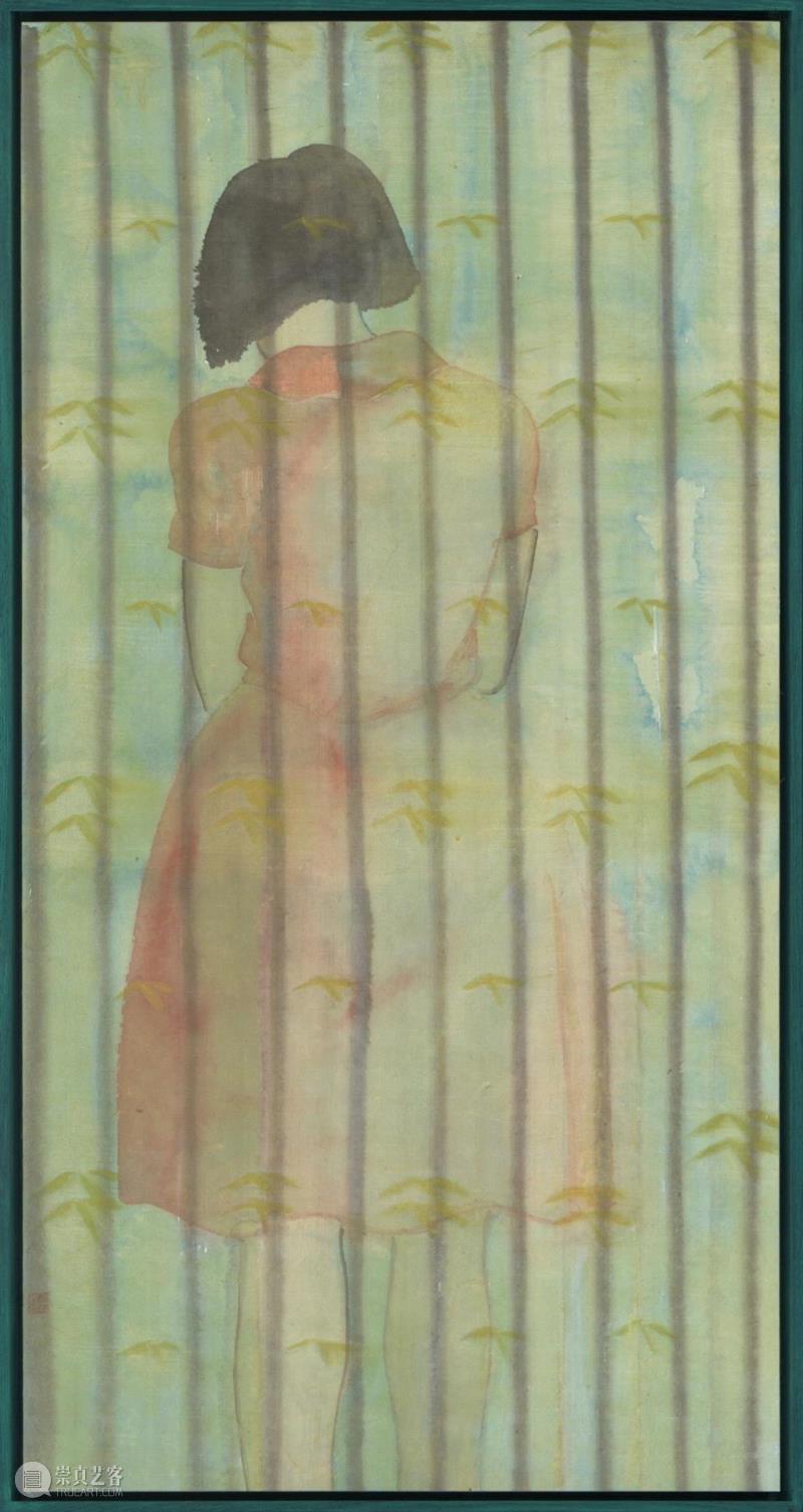 《晨光》2016 纸本设色 140×69cm,hiart space | 姚浩：褪色，直至单纯,space,姚浩,人物,少年,水墨,女孩,材料,国画,窗帘,特性