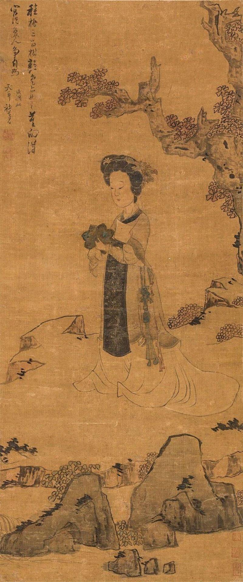 《对镜仕女图》   陈洪绶   明 ,水墨丹青 | 炎炎夏日，邀您一同漫步"清华藏珍·翰墨流芳"书画展,水墨,丹青,炎炎,清华,藏珍,翰墨,书画展,清华大学艺术博物馆,书画,朱文