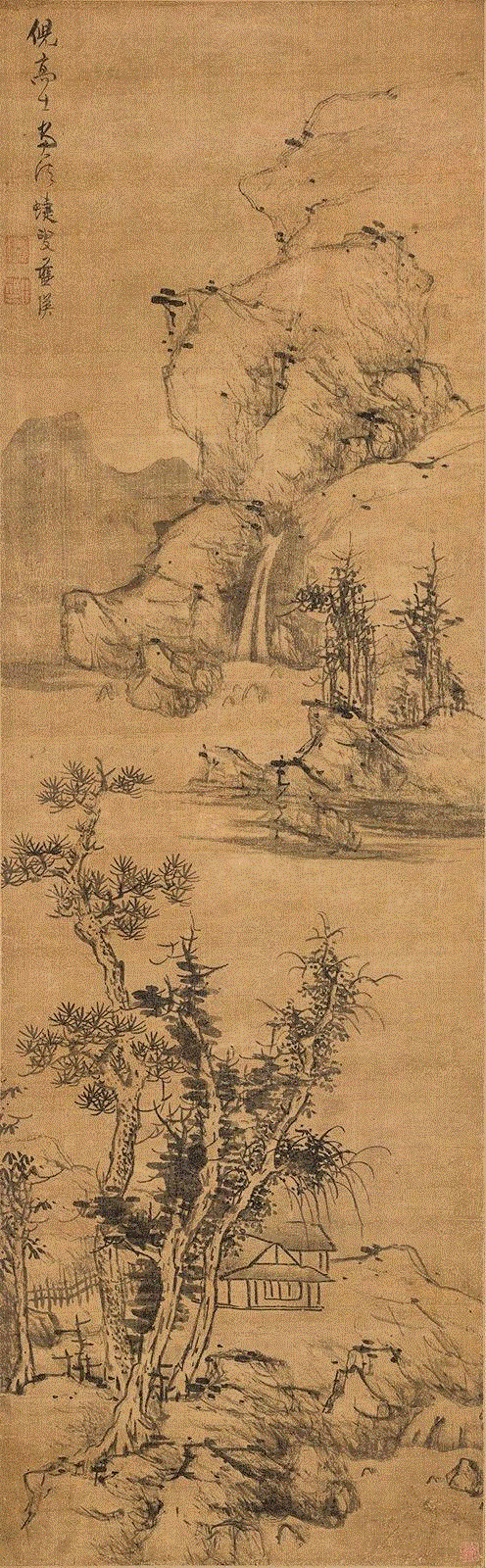 《仿倪瓒山水》   蓝瑛   明,水墨丹青 | 炎炎夏日，邀您一同漫步"清华藏珍·翰墨流芳"书画展,水墨,丹青,炎炎,清华,藏珍,翰墨,书画展,清华大学艺术博物馆,书画,朱文