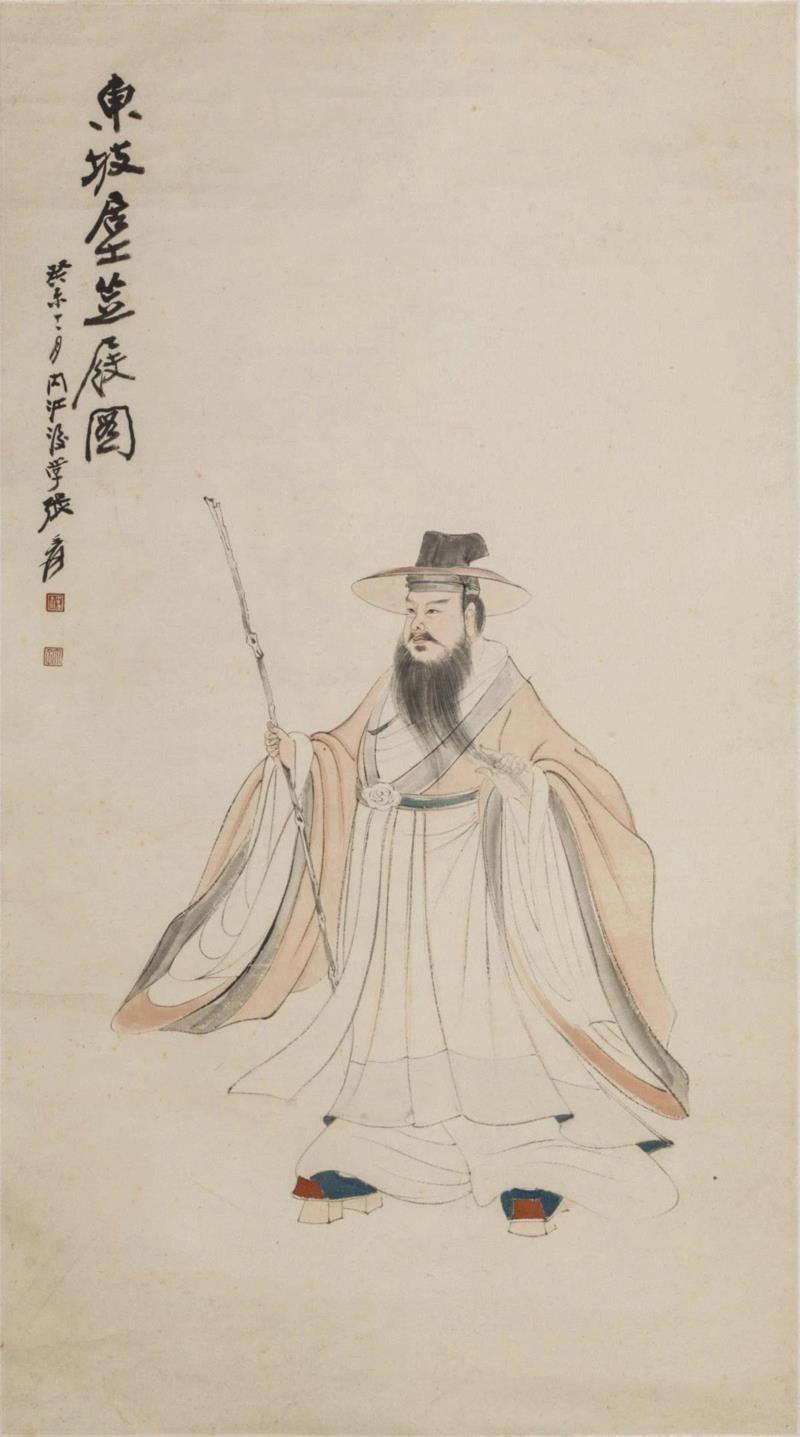 《东坡笠屐图》   张大千   近代,水墨丹青 | 炎炎夏日，邀您一同漫步"清华藏珍·翰墨流芳"书画展,水墨,丹青,炎炎,清华,藏珍,翰墨,书画展,清华大学艺术博物馆,书画,朱文