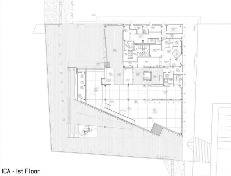 一层平面图,波士顿当代艺术中心 / Diller Scofidio + Renfro,波士顿当代艺术中心,剧院,建筑,平面图,剖面图,视线,博物馆,滨海,步道,看台