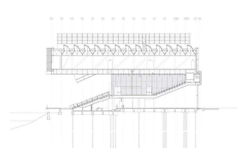 剖面图,波士顿当代艺术中心 / Diller Scofidio + Renfro,波士顿当代艺术中心,剧院,建筑,平面图,剖面图,视线,博物馆,滨海,步道,看台