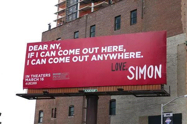 (《爱你,西蒙》在纽约的广告宣传牌),近期最火男同纯爱片,很突破!,近期,火男,纯爱片,电影,西蒙,同性恋,爱情,楼主,邮件,同性