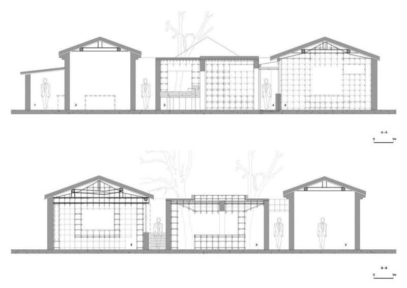 剖面图,10000/1 北京办公室，竹介入重新定义院落空间 / O architecture,北京办公室,院落,金伟琦,建筑,木结构,门口,枣树,四合院,西屋,通道