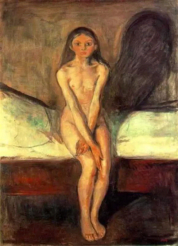 爱德华蒙克油画作品《青春期》,?【收藏先】21部艺术家传记电影，21个有趣的灵魂,电影,传记,弗里达,荷兰,罗丹,蒙克,莫迪里阿尼,卡拉瓦乔,米开朗基罗,油画