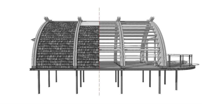 结构示意图,浙江富春江船屋 / 中国美术学院风景建筑设计研究总院,船屋,浙江,富春江,中国美术学院风景建筑设计研究总院,建筑,奥观,湖面,建筑师,木结构,客房