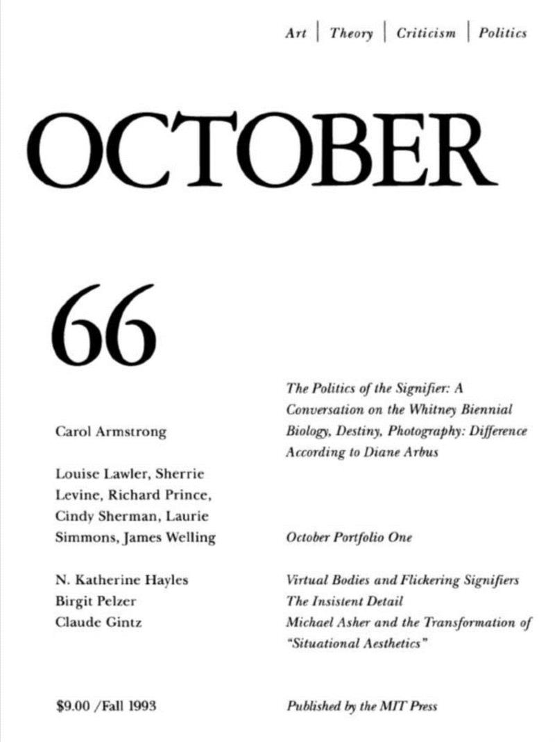 图1，《十月》艺术评论月刊书封影印，1994年第66期 ,临时会议·写作 | “跨语境中的成为”第一次讨论：学科与关键词（上）