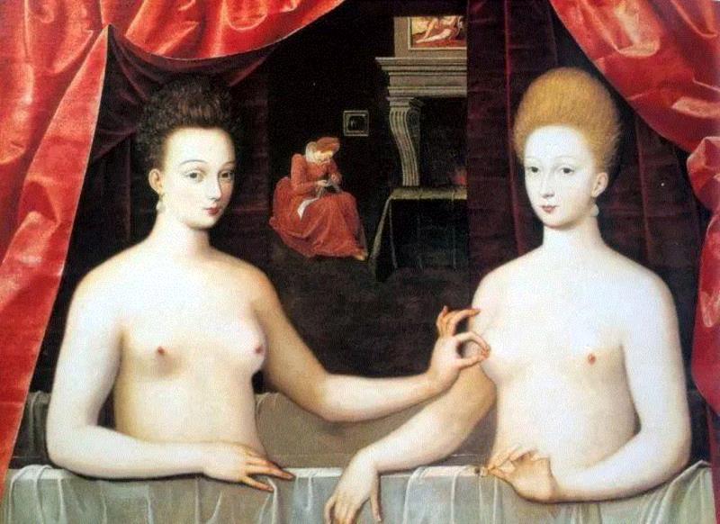 《亨利四世的宠姬埃特雷和妹妹维拉尔公爵夫人》 1594年 藏于法国巴黎卢浮宫博物馆,这些艺术大咖竟是“同性恋”？