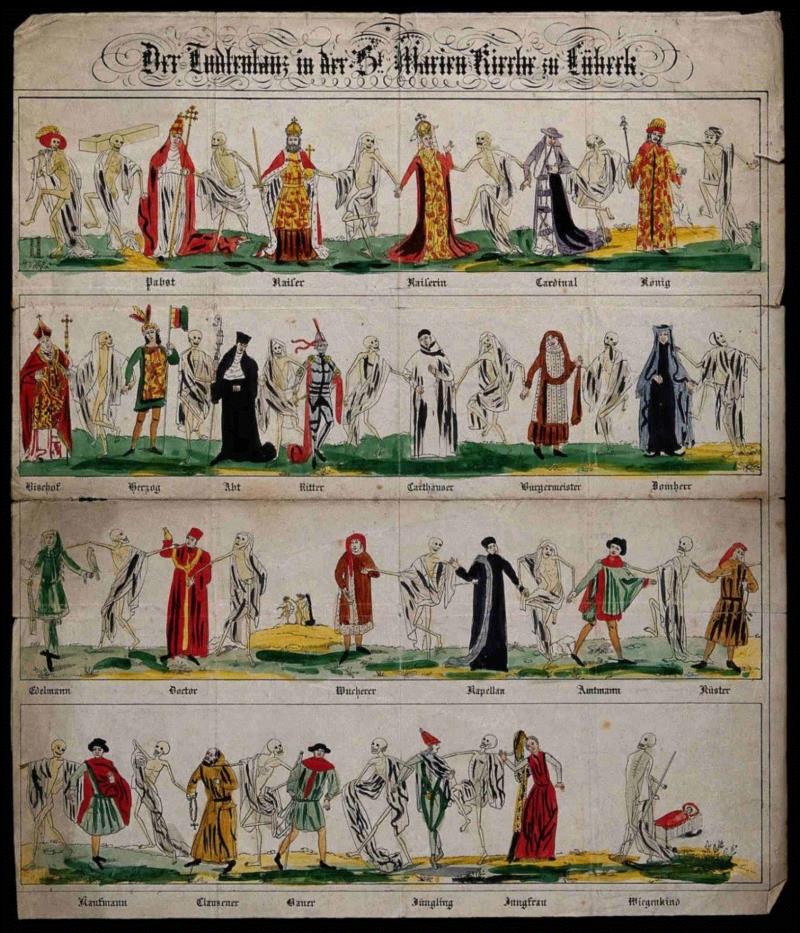 版画作品“吕贝克的死亡舞”（Lübeck’s Danse Macabre），图源：Wellcome 