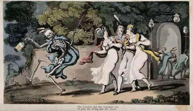 《死亡之舞》，托马斯·罗兰森（Thomas Rowlandson），1816年。图源：Odd Sal