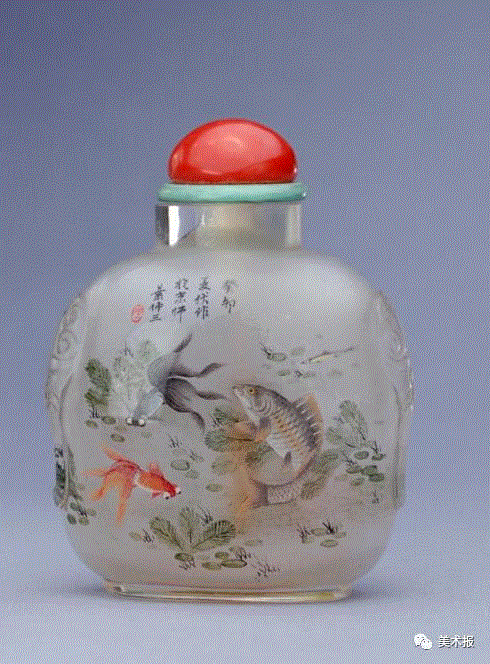叶仲三玻璃内画鱼藻纹鼻烟壶,一壶一世界：小中存大，内里乾坤，别有洞天
