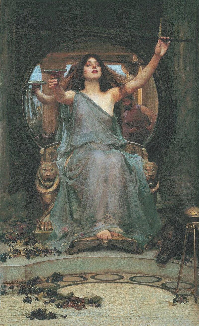 《喀耳刻将杯子给奥德修斯》，约翰·威廉·沃特豪斯（John William Waterhouse）作