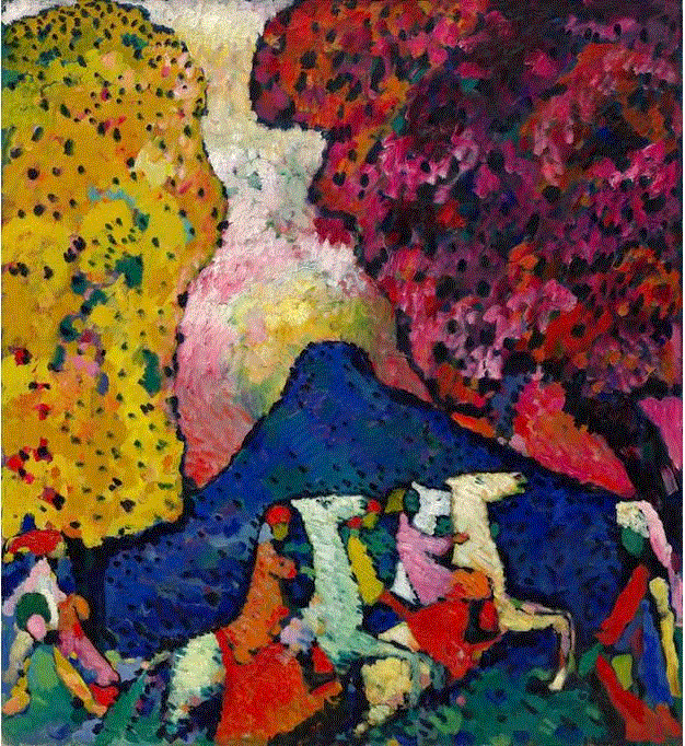 瓦西里·康定斯基（Wassily Kandinsky）蓝色的山，1908/1909年,希特勒是如何摧毁“堕落”艺术的?,堕落艺术,德国艺术,艺术展,慕尼黑,希特勒,现代艺术,博物馆,Willam Cook、编译\LEX