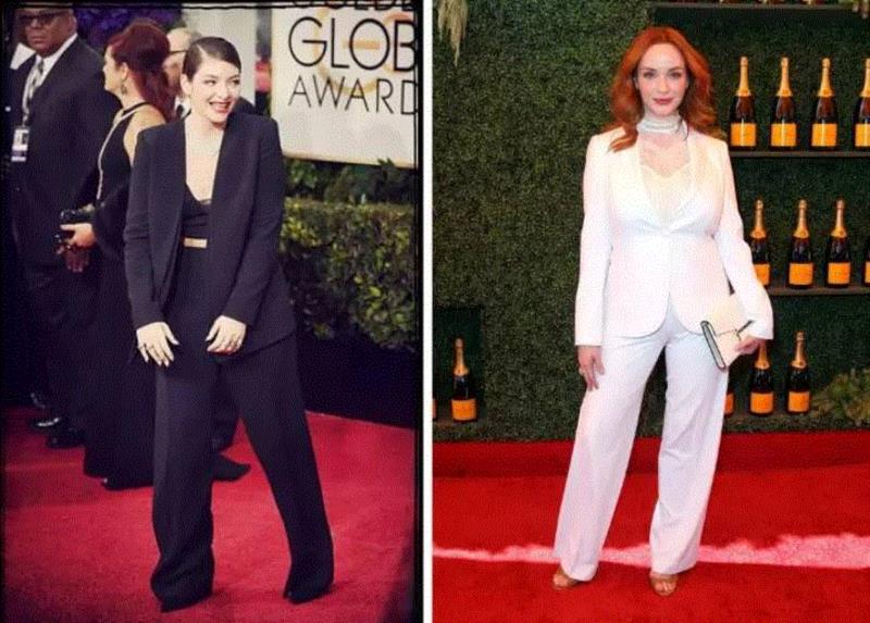 但如果肉肉们换上前面穿的铅笔裤西装，其实都还不错：,范爷、刘总攻、刘英俊，一套西装就能让女明星转型？,西装,总攻,刘英俊,转型,吸烟装,裤子,脚踝,铅笔,牌子,女性