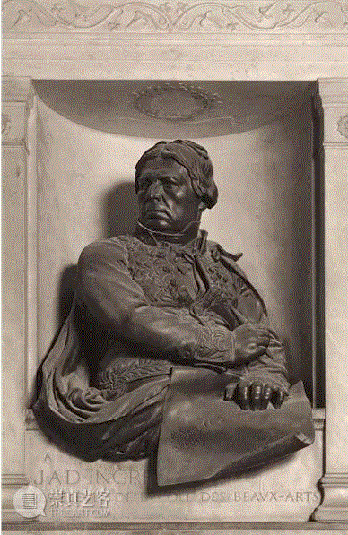 ▲&nbsp;巴黎高美安格尔纪念碑，Eugène Guillaume 创作于1871年，安格尔手中的