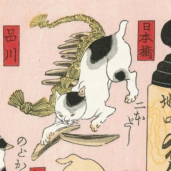 浮世绘大师歌川国芳笔下的猫世界，歌舞升平，好不快活！,歌川国芳,浮世绘,猫咪,国芳,驿站,东海道,流行,日语,自画像,姿态