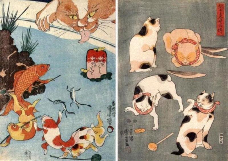 浮世绘大师歌川国芳笔下的猫世界，歌舞升平，好不快活！,歌川国芳,浮世绘,猫咪,国芳,驿站,东海道,流行,日语,自画像,姿态
