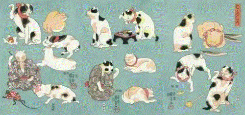 浮世绘大师歌川国芳笔下的猫世界，歌舞升平，好不快活！,歌川国芳,浮世绘,猫咪,国芳,驿站,东海道,流行,日语,自画像,姿态