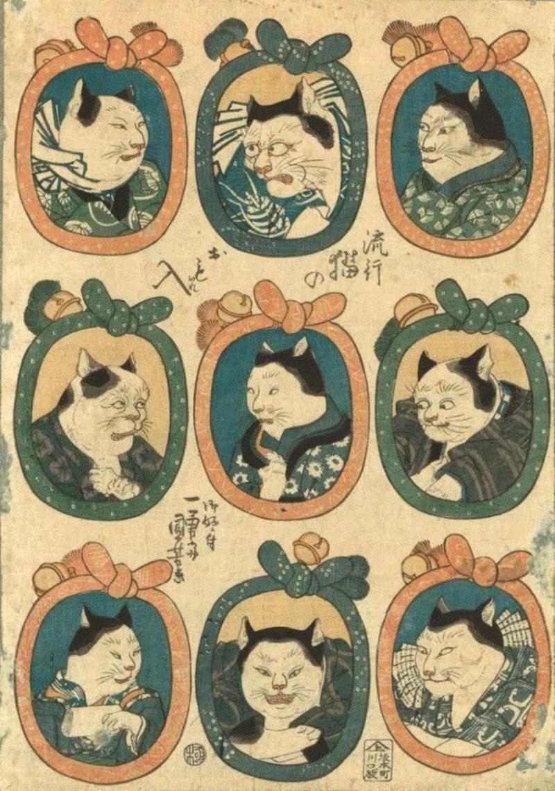 浮世绘大师歌川国芳笔下的猫世界，歌舞升平，好不快活！,歌川国芳,浮世绘,猫咪,国芳,驿站,东海道,流行,日语,自画像,姿态