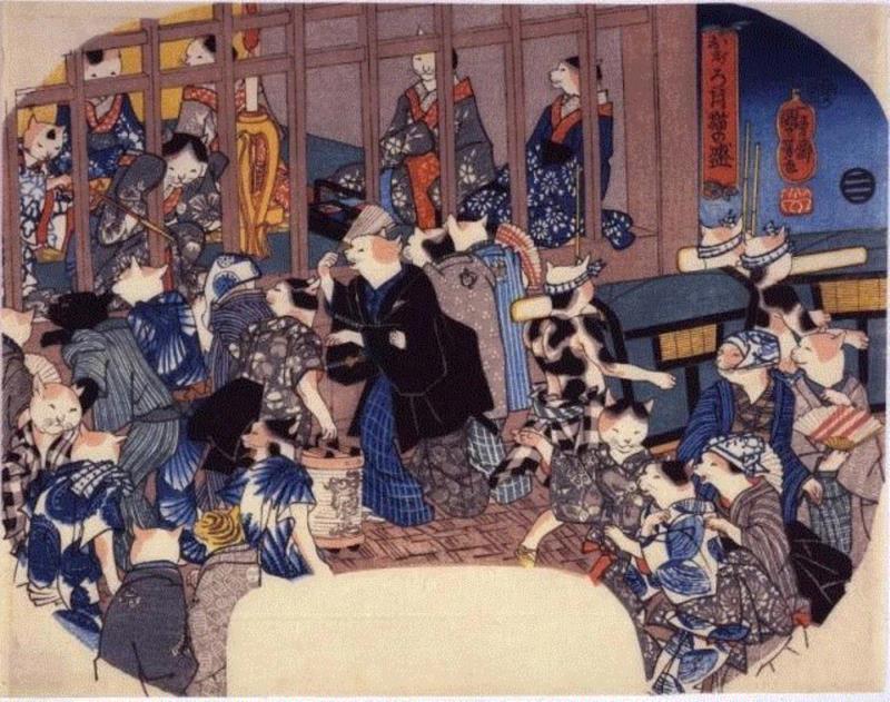 浮世绘大师歌川国芳笔下的猫世界，歌舞升平，好不快活！,歌川国芳,浮世绘,猫咪,国芳,驿站,东海道,流行,日语,自画像,姿态
