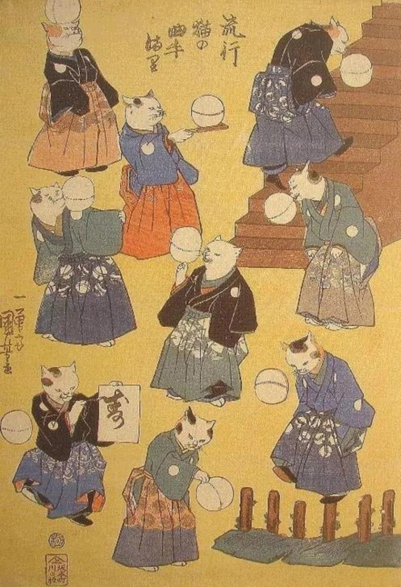 浮世绘大师歌川国芳笔下的猫世界，歌舞升平，好不快活！,歌川国芳,浮世绘,猫咪,国芳,驿站,东海道,流行,日语,自画像,姿态