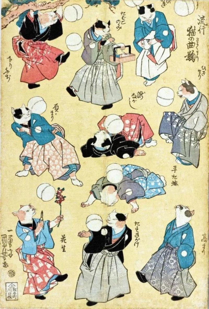 浮世绘大师歌川国芳笔下的猫世界，歌舞升平，好不快活！,歌川国芳,浮世绘,猫咪,国芳,驿站,东海道,流行,日语,自画像,姿态