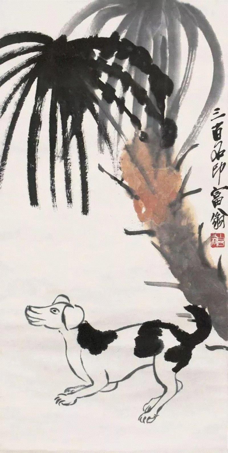 ▲齐白石 《狗》,汪星人入侵地球后，在艺术史里留下了这些爪印,艺术史,地球,汪星人,毕加索,Lump,狗狗,委拉斯开兹,古罗马,郎世宁,周春芽