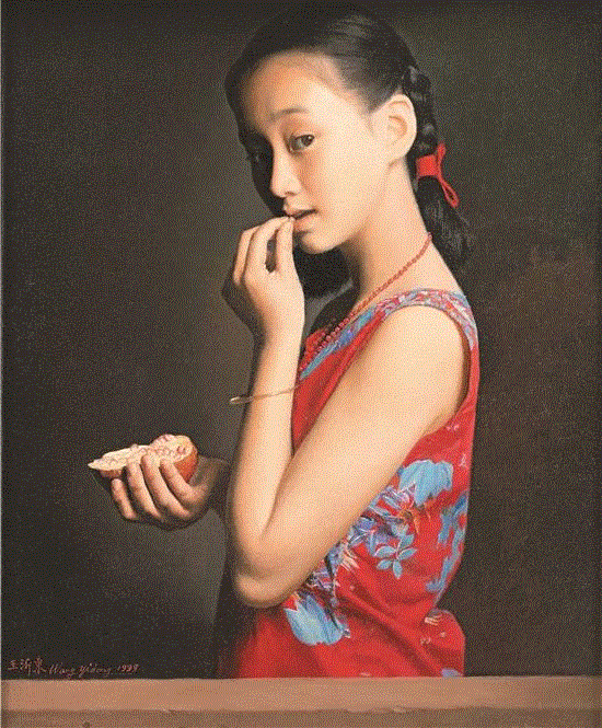 王沂东 石榴熟了 60×50cm 布面油画 1999年,肖像:一个时代的真实写照,肖像,写照,人物,肖像艺术,人物肖像,油画,雕塑,中央美术学院,时代肖像,当代中国