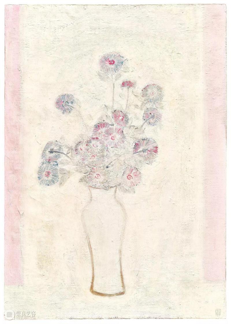 《白瓶粉红菊》，1931 年，布面油彩,常玉和他的1931,常玉,巴黎,菊花,粉红,白瓶,草原,群马,Sanyu,花瓶,兄长