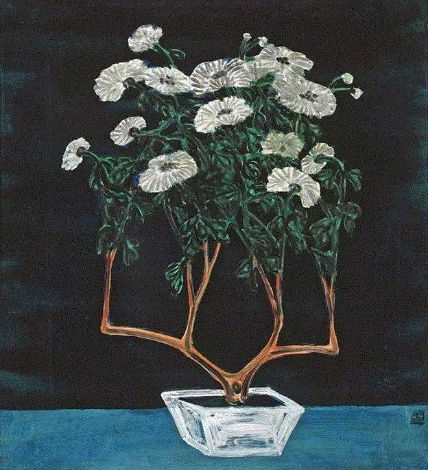 常玉《幽蓝明菊》,常玉和他的1931,常玉,巴黎,菊花,粉红,白瓶,草原,群马,Sanyu,花瓶,兄长