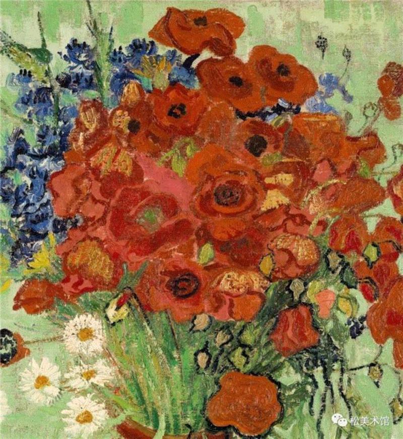 《雏菊与罂粟花》局部,转身回头的一刹那，全世界已为你泪流满面——梵高《雏菊与罂粟花》,梵高,雏菊与罂粟花,罂粟花,雏菊,文森特,威廉,鸢尾花,美术馆,加歇医生,弟弟